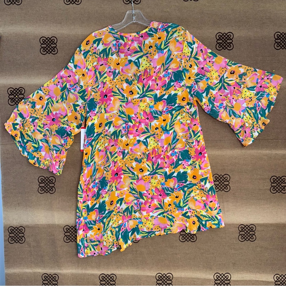Anne Cole NWT! Women'S Floral-Print Sunshine Flounce V-Neck Tunic Cover-Up - Picture 10 of 15
